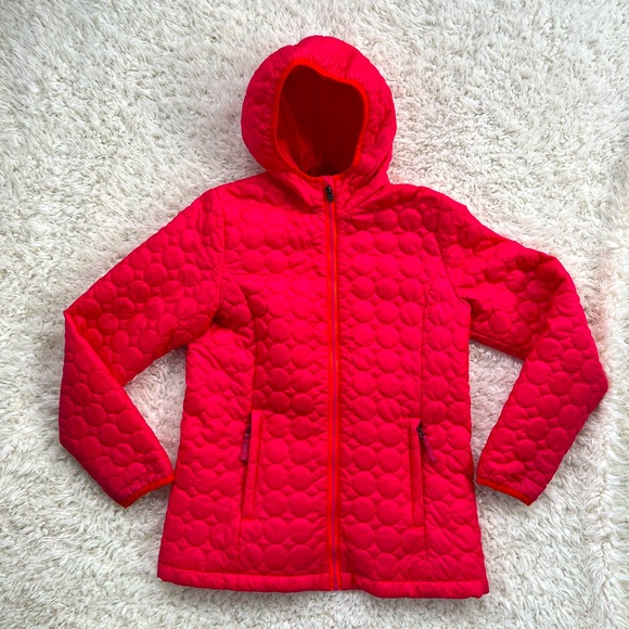 Lands' End Barbie Fuchsia Pink Quilted Hooded Windbreaker Zip Jacket Girls Large - Picture 1 of 6